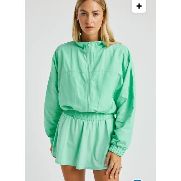 Year of Ours YOS Windbreaker Lucite Green Zip Crop Jacket S - Picture 2 of 14